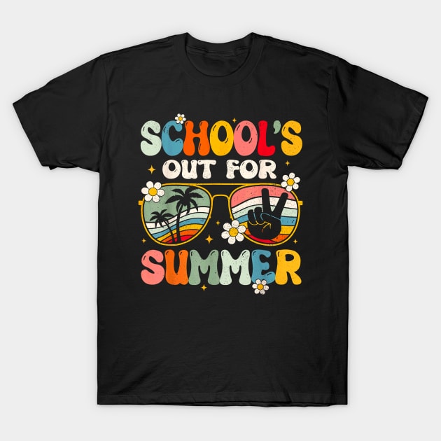 Retro Last Day of School's Out For Summer Teacher Boys Girls T-Shirt by Schied Tungu 